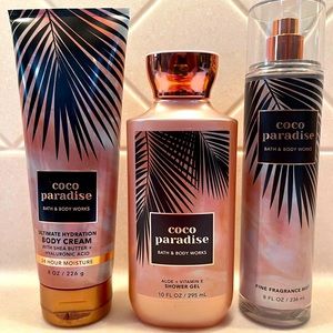 Bath and body works coco paradise perfume spray, body cream and shower gel.